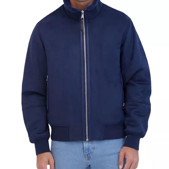 Robert Graham Other - NWT Men’s Robert Graham Faux Vegan Suede Bomber Jacket Navy Blue Size SMALL